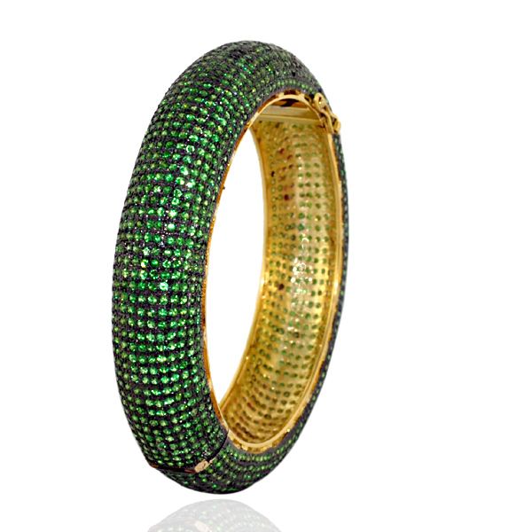 18K GOLD TSAVORITE PAVE WEDDING BANGLE BRIDAL JEWELRY  