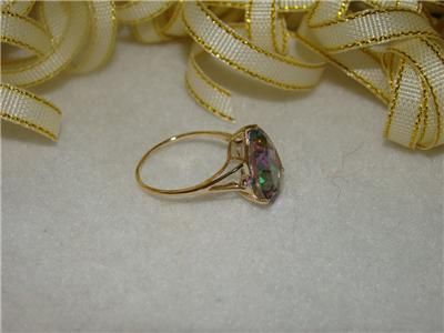 10K YG LARGE Solitaire Mystic Topaz Ring, Size 7  