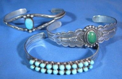 THERE (3) VINTAGE SOUTHWEST TOURQUOISE & STERLING SILVER BRACELET LOT 