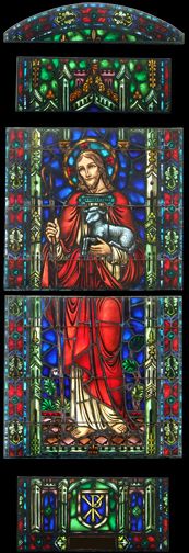 Vintage Good Shepherd Stained Glass Window  