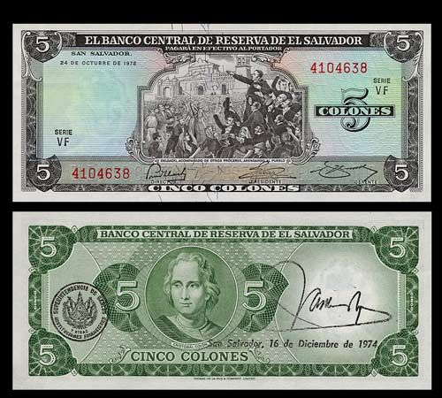 COLONES Banknote of EL SALVADOR 1972   DELGADO   UNC  