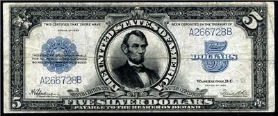 HGRRARE1923 $5 Silver Certificate LINCOLN PORTHOLE  