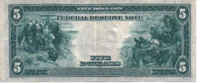   1914 $5 Bill Large Federal Reserve Note Blue Seal Five Dollar #7824A