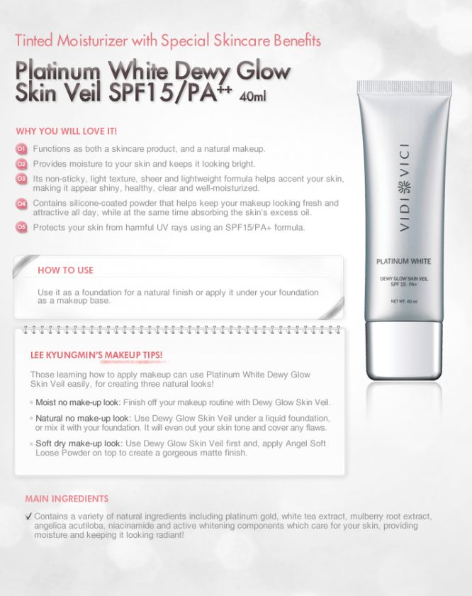   Platinum White Dewy Glow Skin Veil SPF15 PA++ 40ml (Make up Cosmetics