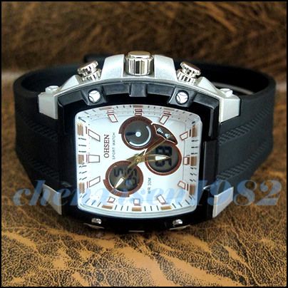 Multi Functions Dual Core Alarm Analog Digital Mens White Dial Stop 