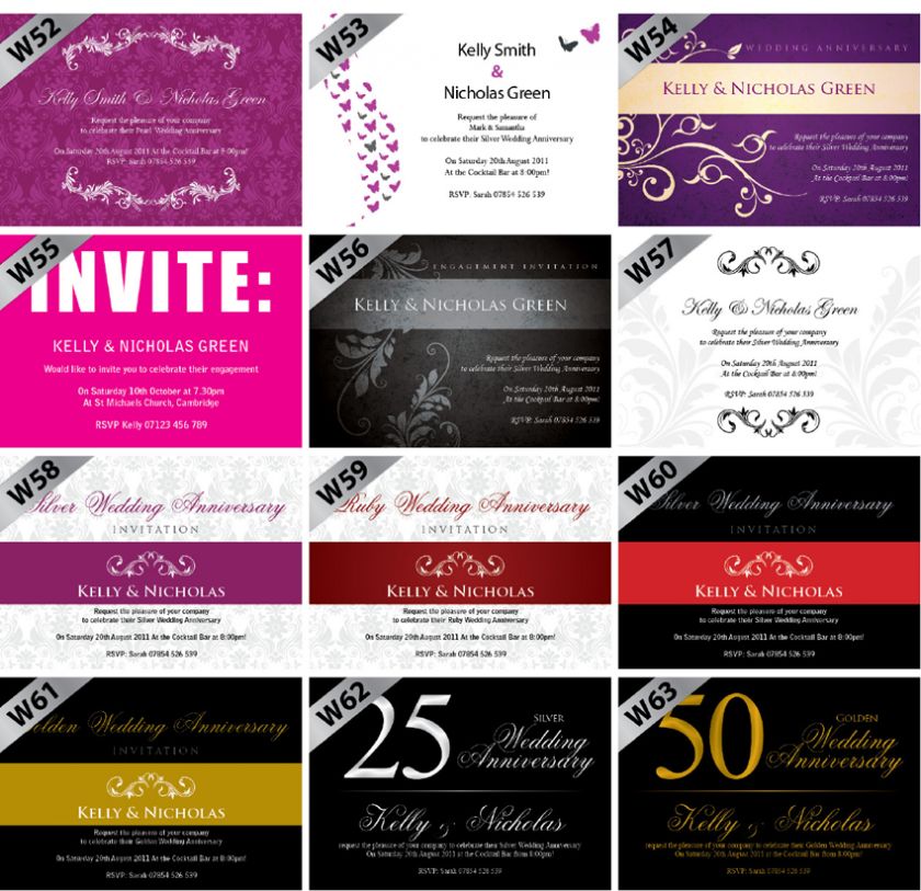 Personalised Wedding Anniversary Invitations 25th 50th  