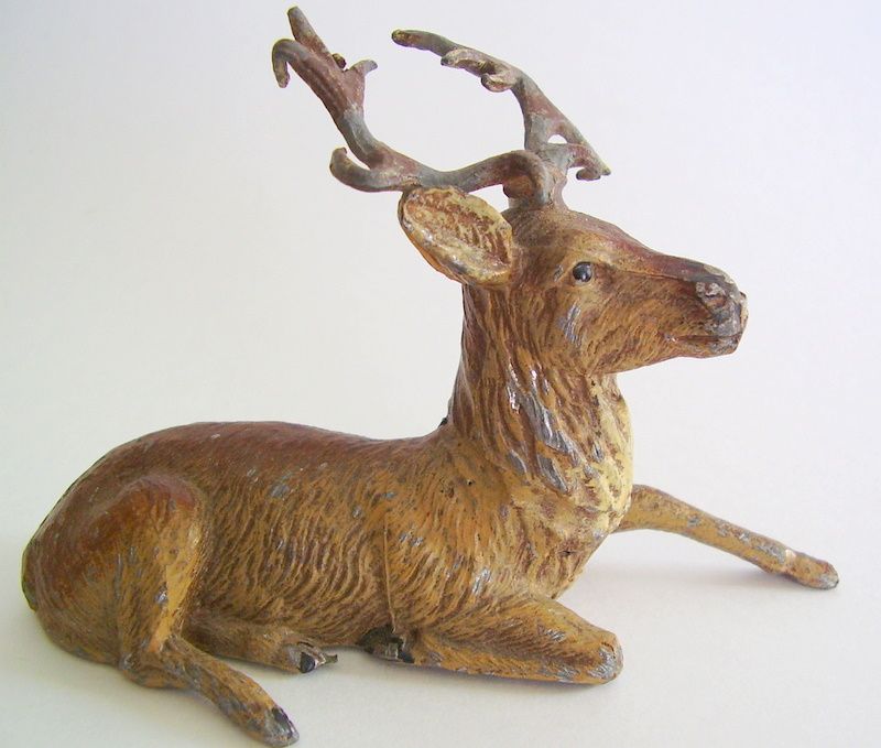 Antique German PUTZ cast metal Reclining Reindeer Deer Figurine 