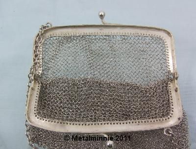 ANTIQUE SILVER CHAIN MESH EVENING BAG PURSE MARKS 1916  