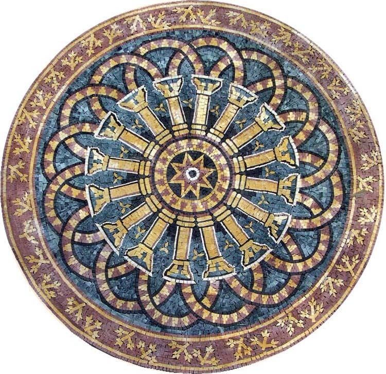 Medallion Mosaic Pattern Tile Stone Art Floor Tabletop  