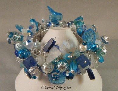   VALLEY & LEAF Blue White Artisan CHA CHA Silver Charm Bracelet  