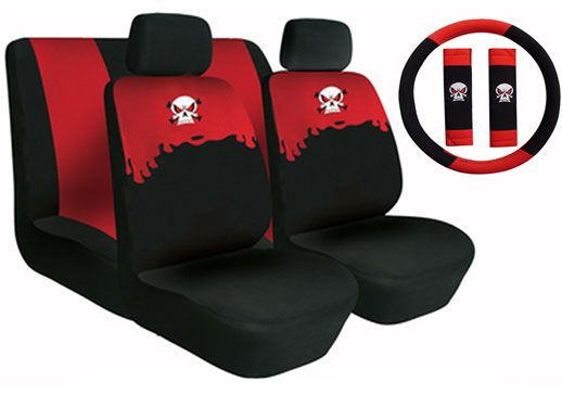 Neoprene CAR SEAT COVERS 11 Piece Set Superior Skeleton Skull Combo 