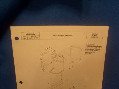 WEED EATER MODEL 980 BACK PACK BLOWER PARTS LIST  