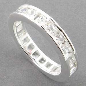 PRINCES CUT WHITE CZ STERLING SILVER BAND RING SZ8 F  