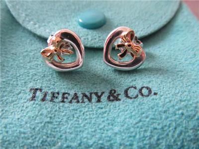 Vtg. Tiffany & Co. S/Silver & 18K Heart Bow Earrings  