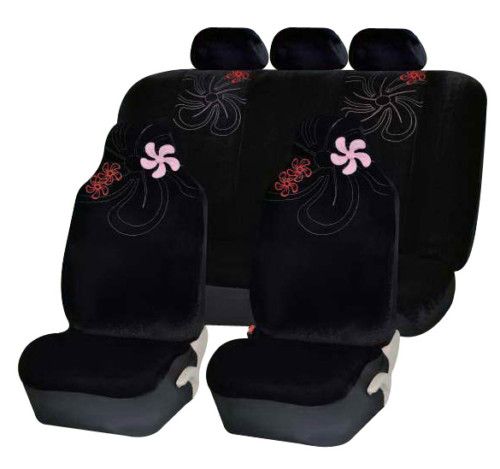 Flower embroidery Velour Car Seat Covers BLACK  