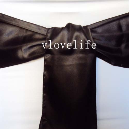 New Black Satin Chair Sash Bow Cover Banquet Decoration  