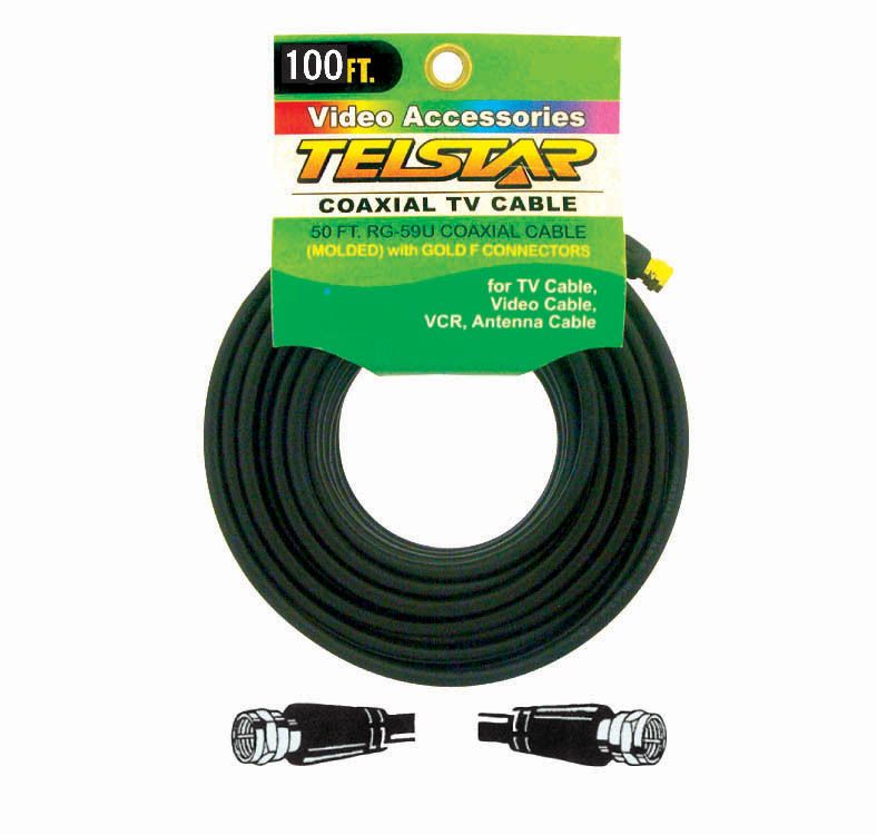 100 FT COAXIAL TV CABLE GOLD F CONNECTORS  