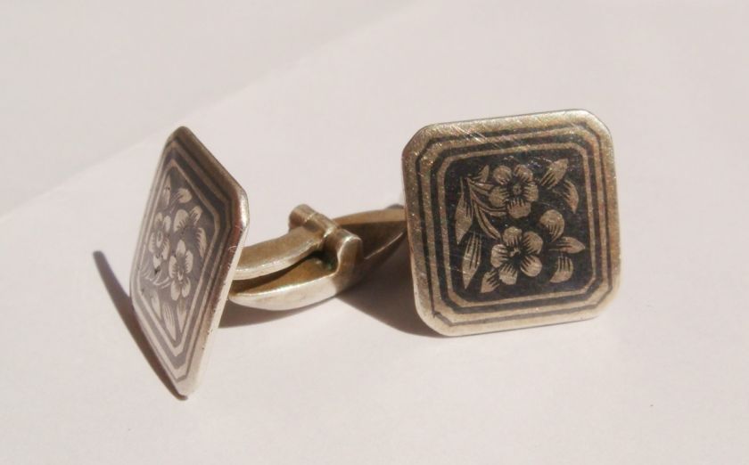 VINTAGE RUSSIAN NIELLO 875 GOLD GILDED SILVER CUFFLINKS  