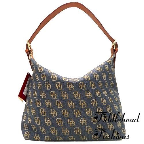 Dooney Bourke Sac Tote SIGNATURE DENIM Hobo Bag Exclusive Blue w/Brown 