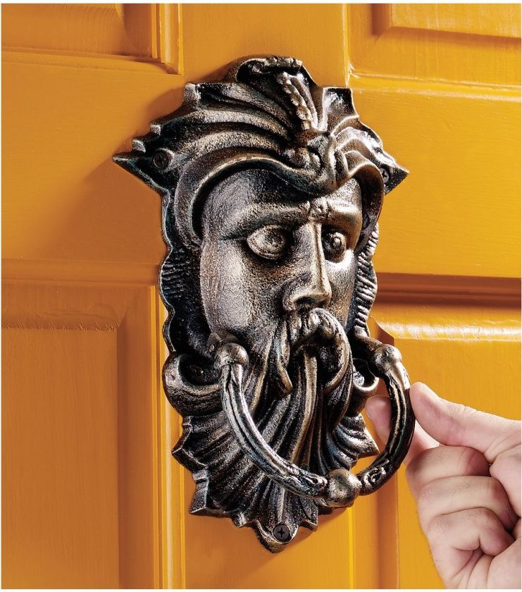   English Antique Replica Foundry Iron Greenman Estate Door Knocker