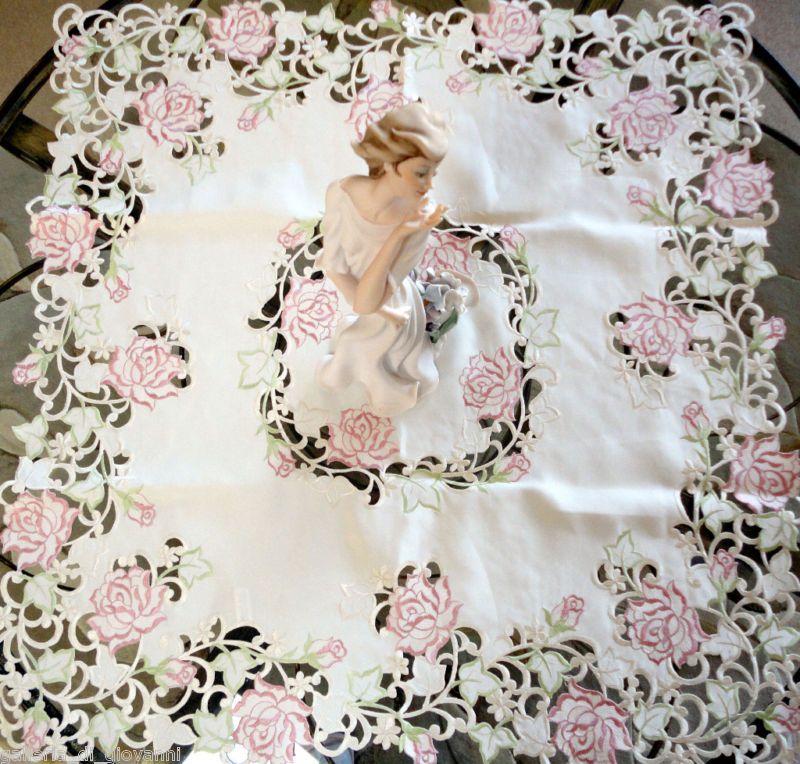 Fancy Pink Rose Lace Table Topper 34 Tablecloth Flower Roses Floral
