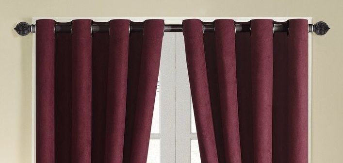 4pcs Grommet Top Solid Burgundy Micro Suede Window Curtain / Drape Set 