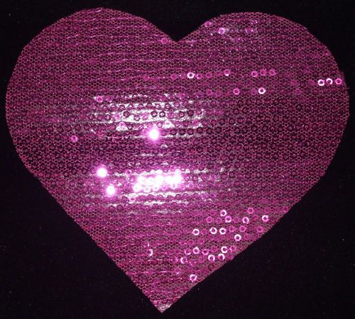 5ch HEART FABRIC HOT PINK SEQUIN iron on TRANSFER PATCH  