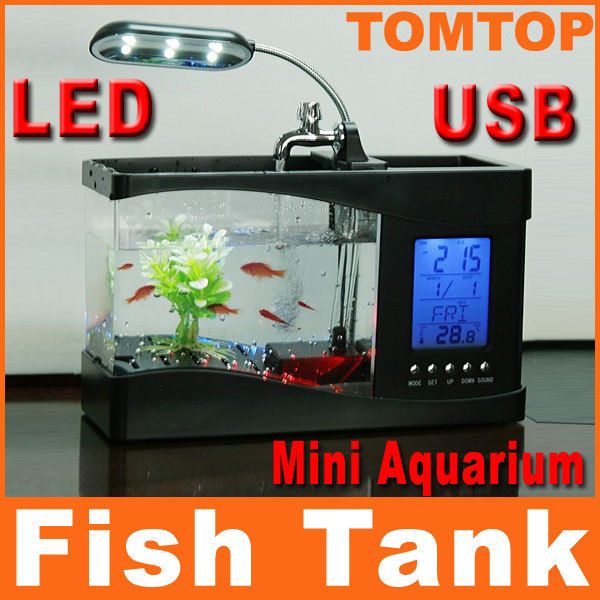 New USB Desktop Mini Fish Tank Aquarium LCD Timer Clock LED lamp Light 