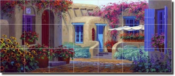 Senkarik Southwest Courtyard Art Ceramic Tile Mural  