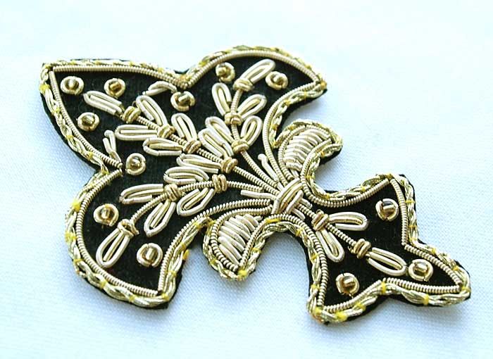    Embroidered Appliques. Fleur De Lis. Black with Gold Bullion  