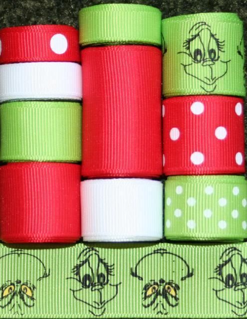 CHRISTMAS GRINCH GREEN SEUSS GROSGRAIN RIBBON LOT 10YDS M41 *FREE US 