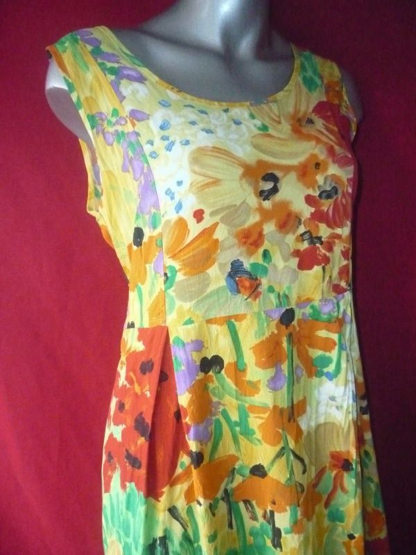 JAMS WORLD Long Yellow Floral Hawaiian Dress M Medium  