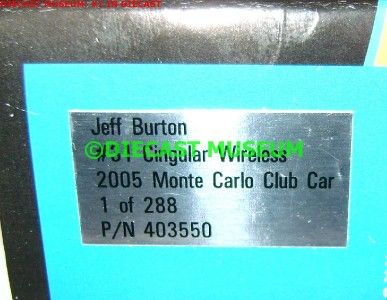 JEFF BURTON #31 CINGULAR WIRLESS 1/24 288 MADE RARE  