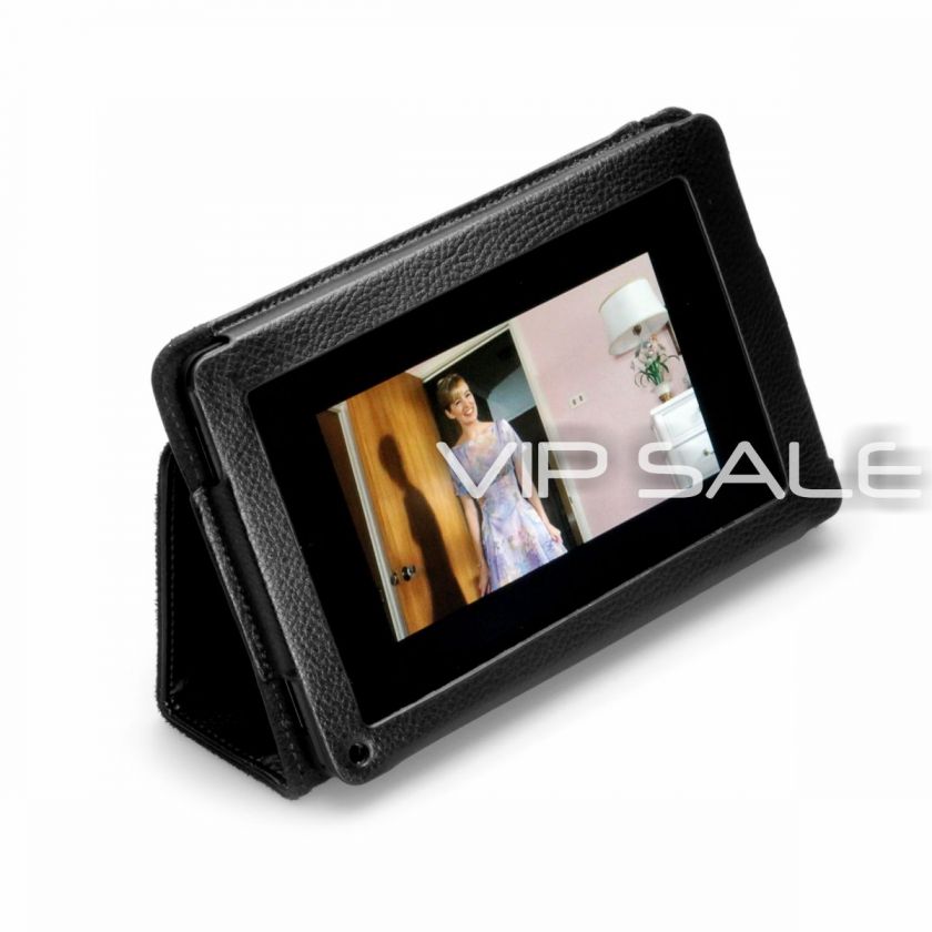 KINDLE FIRE BLACK PREMIUM PU LEATHER COVER CASE WITH STAND   FAST 