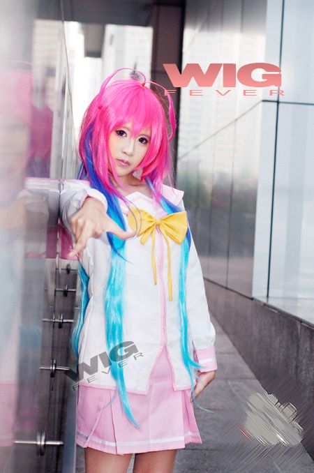 Itsuka Tenma no Kuro Usagi Saito himea Long Pink Mixed Blue Cosplay 