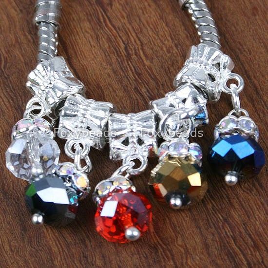   Color Crystal Dangle Big Hole Bead Fit European Bracelet Charm  