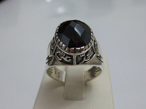 925 STERLING SILVER MENS ONYX RING WITH HZ. ALIS SWORD ZULFIQAR 