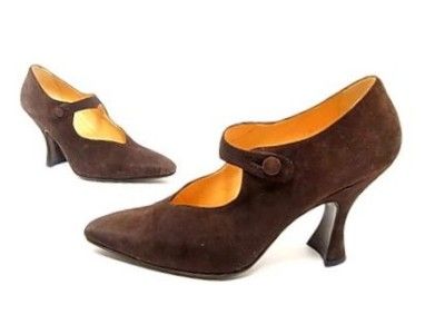 Vintage Ombeline Paris Brown suede Mary Jane Pump 7.5M  