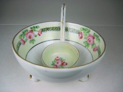   Lovely Pink Roses w/Green Border Footed Mayonnaise Bowl & Ladle  