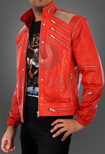 Michael Jackson Beat IT RED Leather Jacket Metal Mesh  