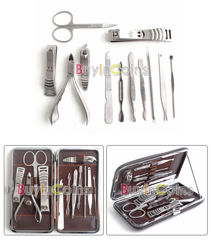 12Pcs Stainless Steel Nail Care Manicure Set Kit  
