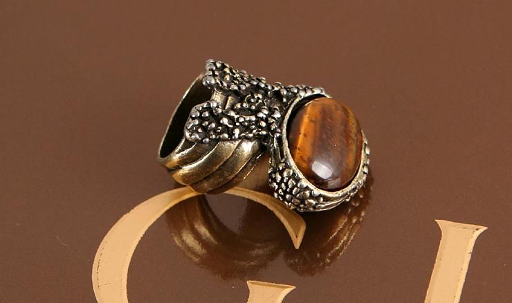   15 Gemstone Armor Knuckle Cocktail Antique Gold GP Arty Ring g132 2