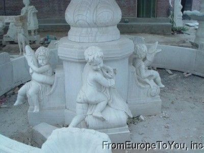 HAND CARVED MARBLE CHERUB LARGE GARDEN FOUNTAIN FNT16  