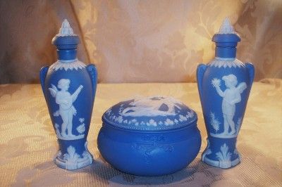 Wedgewood Japserware 2 Perfumes & Powder Jar Set~Made in Germany 