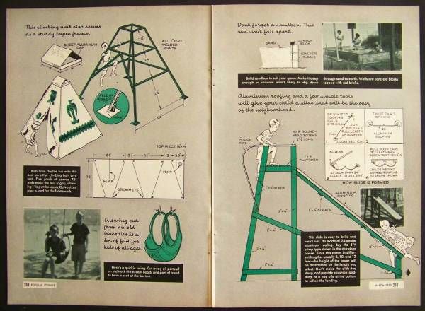 Playground Equipment 1950 How To build PLANS Swing/Slide +More  