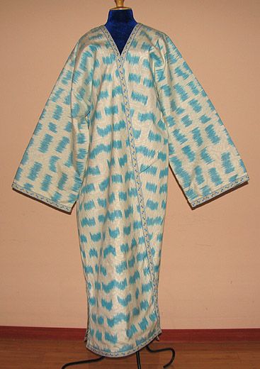 UZBEK SILK COTTON IKAT ADRAS CHAPAN ROBE #6354 7245  