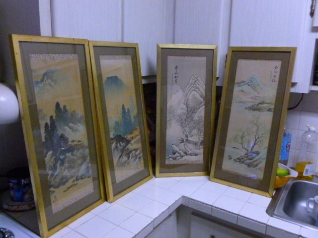 ANTIQUE CHINESE SEASONAL SCROLL PAINTINGS ON SILK IN FRAME  