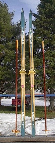 Vintage Set Wooden 78 HICKORY Skis + Bamboo Poles  