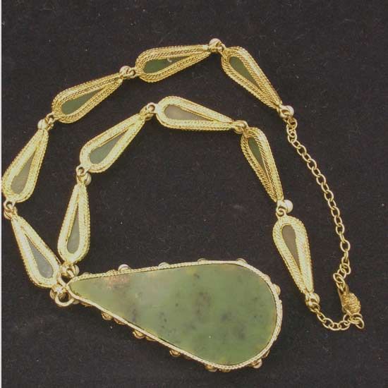 Vintage RARE Signed Swoboda Jade & Pearl Necklace c1960  