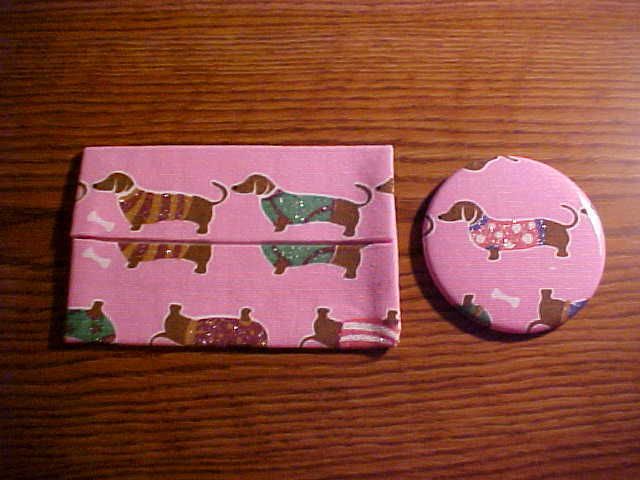 Sparkly Dachshund dogs purse tissue holder & mirror set  